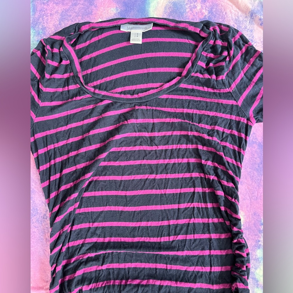 Motherhood Pink and navy blue Striped Short Sleeve Top